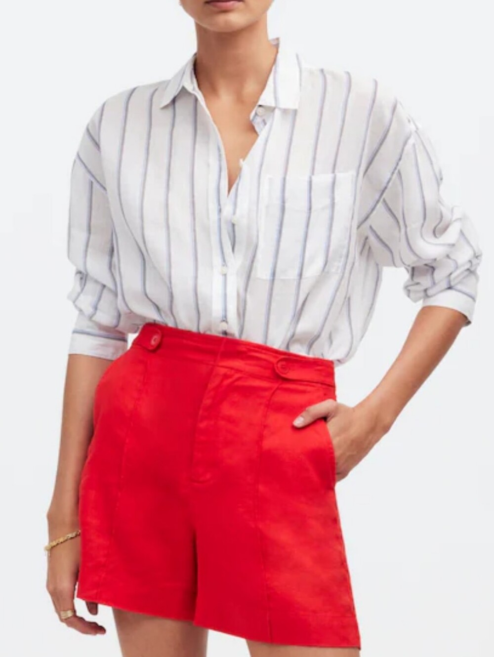Women's Red High-Rise Madewell 100% Linen Shorts